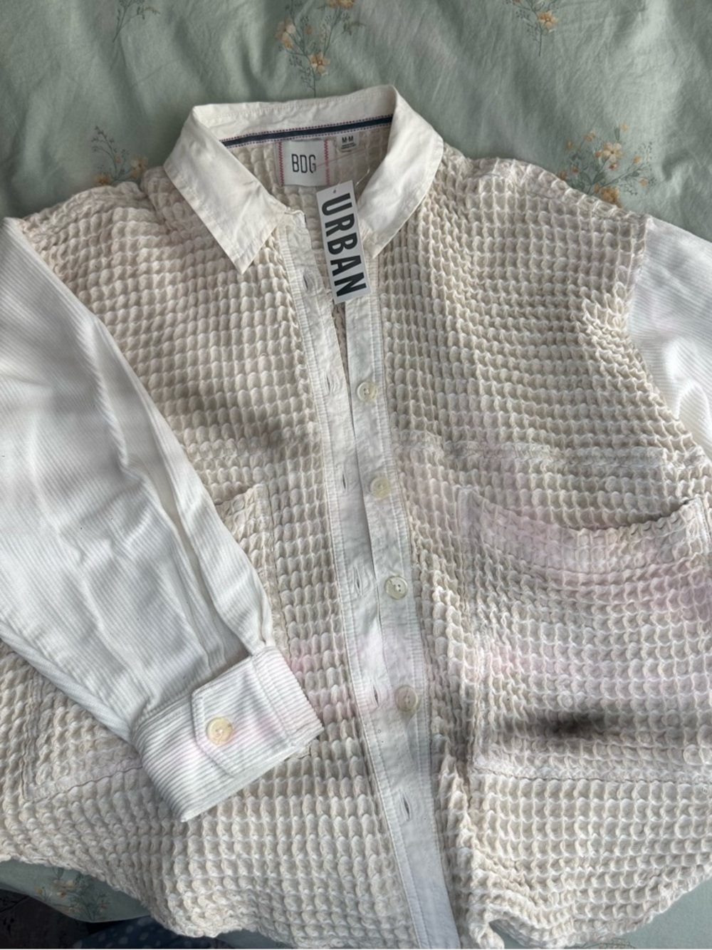 BDG Urban White Textured Button-Up Shirt
